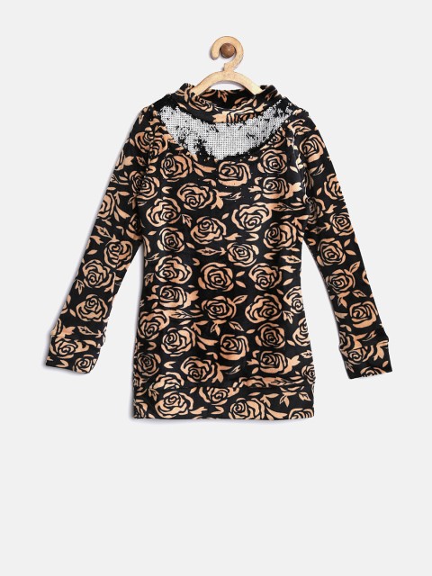 

Tiny Girl Black & Beige Printed Sequinned Top