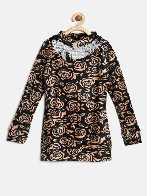 

Tiny Girl Black & Beige Printed Sequinned Top