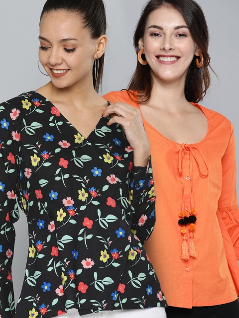 

HERE&NOW Women Pack of 2 Black & Orange Tops