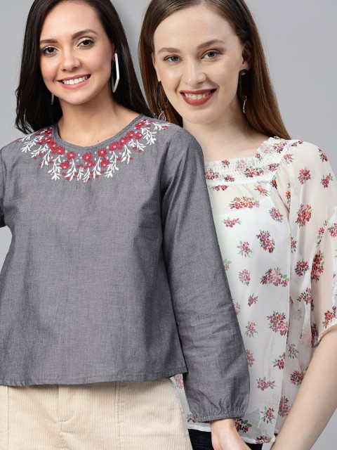 

HERE&NOW Women Pack of 2 Grey & White Tops
