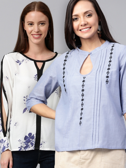 

HERE&NOW Women Pack of 2 Blue & White Tops