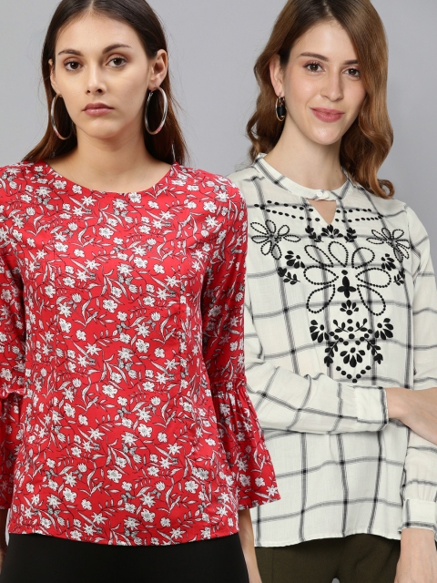 

HERE&NOW Women Pack of 2 Red & Off-White Tops