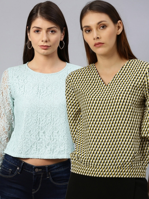 

HERE&NOW Women Pack of 2 Blue & Yellow Tops