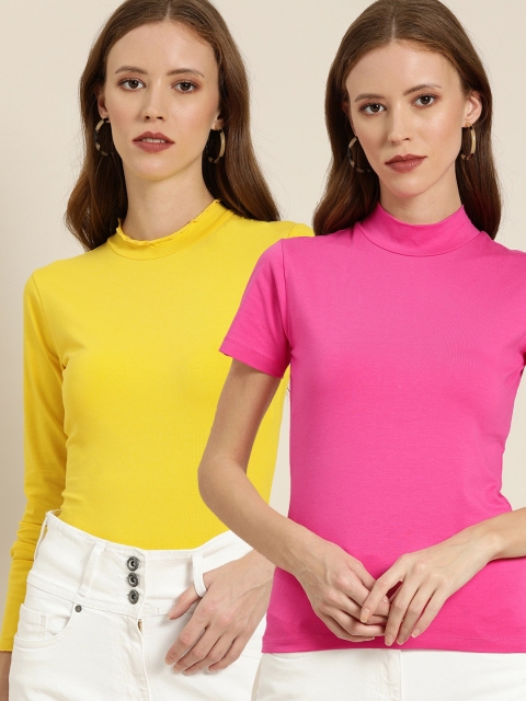 

HERE&NOW Women Pack of 2 Pink & Yellow T-Shirts