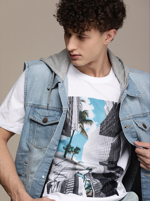 

SELECTED Men White Graphic Printed Pure Organic Cotton T-shirt
