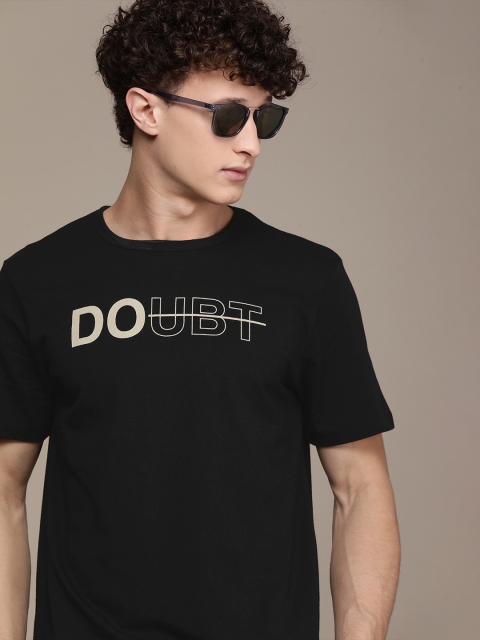 

SELECTED Men Black Typography Printed Pure Cotton T-shirt