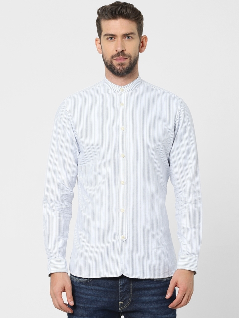 

SELECTED Men White Slim Fit Opaque Striped Organic Cotton Casual Shirt