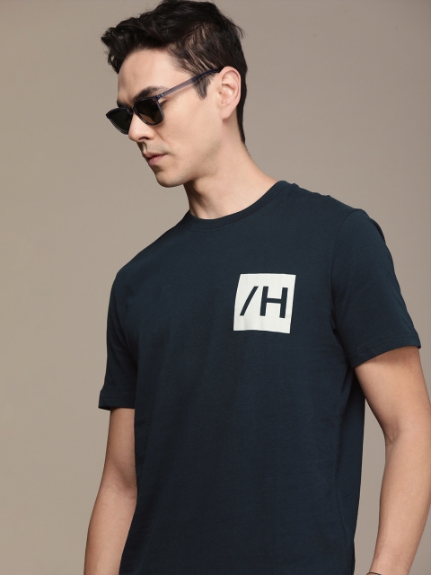 

SELECTED Men Navy Blue Typography Printed Pure Organic Cotton T-shirt