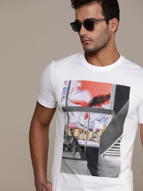 

SELECTED Men White Printed Organic Cotton T-shirt