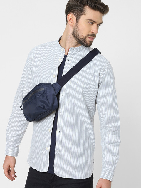 

SELECTED Men White & Grey Slim Fit Multi Striped Opaque Organic Cotton Casual Shirt