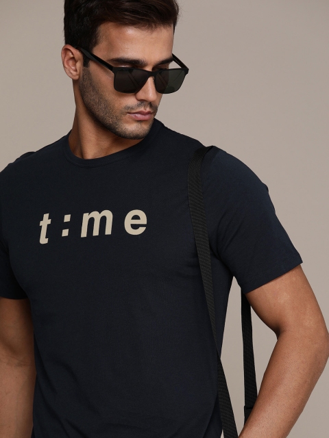 

SELECTED Men Navy Blue Typography Printed T-shirt