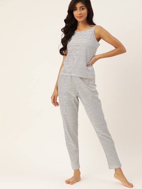 

ETC Women White & Black Pure Cotton Striped Pyjamas Set