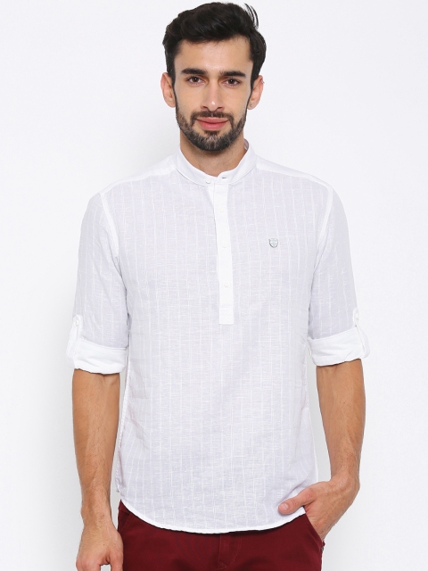

Numero Uno Men White Linen Self-Checked Casual Shirt