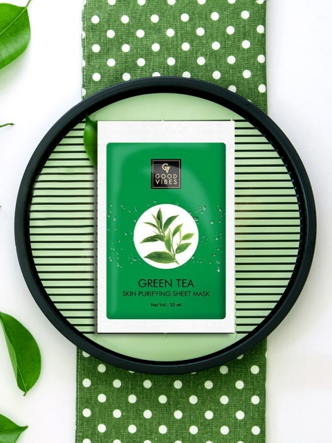 

Good Vibes Pack of 3 20ml Green Tea Skin Purifying Sheet Mask, Transparent