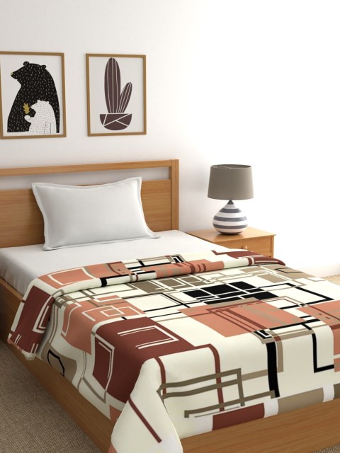 

Raymond Home Cream-coloured & Rust-Red Geometric Mild Winter 450 GSM Single Bed Blanket