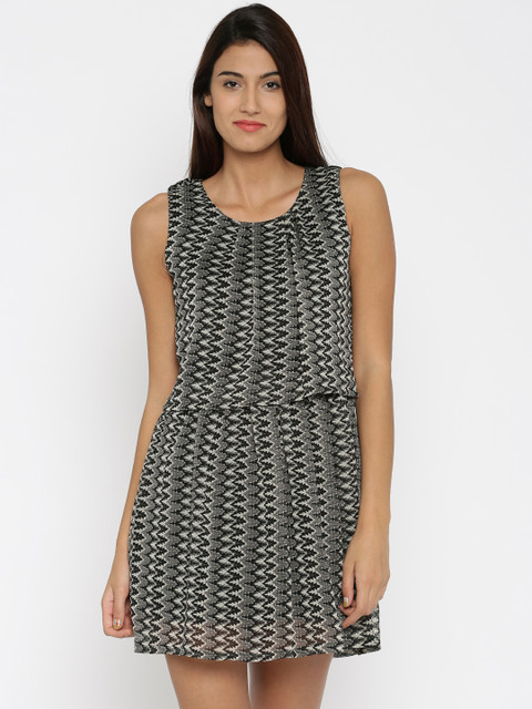 

DressBerry Women Black & Grey Printed A-Line Dress