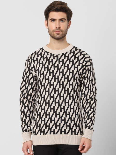 

SELECTED Men Off White & Black Printed Sweatshirt