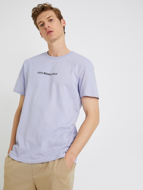 

Koton Men Purple Printed Slim Fit Pure Cotton T-shirt