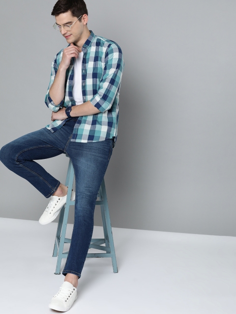

Mast & Harbour Men Blue & Green Checked Cotton Casual Shirt
