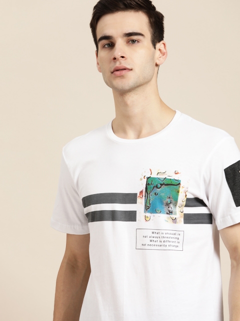 

Moda Rapido Men White Charcoal Grey Pure Cotton Printed Pure Cotton T-shirt