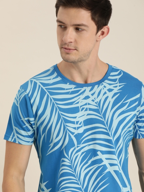 

Moda Rapido Men Blue Printed Tropical Pure Cotton T-shirt