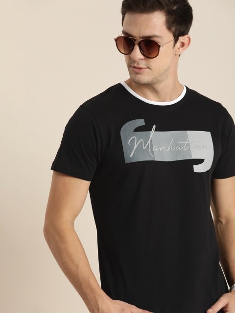 

Moda Rapido Men Black Typography Printed Pure Cotton T-shirt
