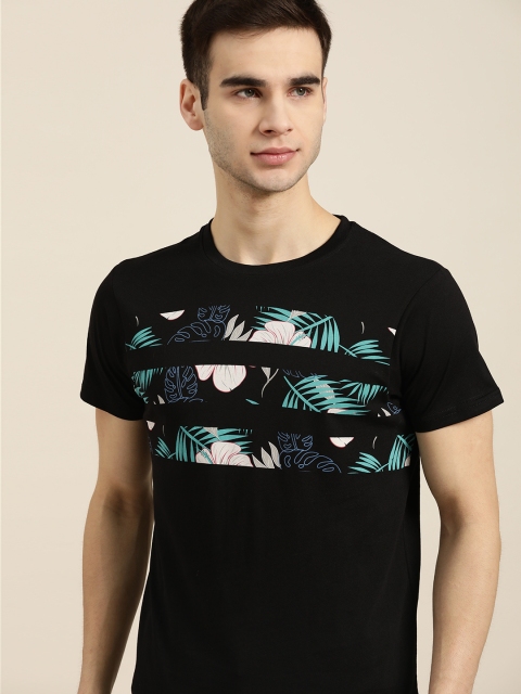 

Moda Rapido Men Black Tropical Print Pure Cotton T-shirt