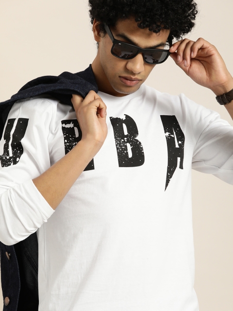 

Moda Rapido Men White Black Typography Printed Pure Cotton T-shirt