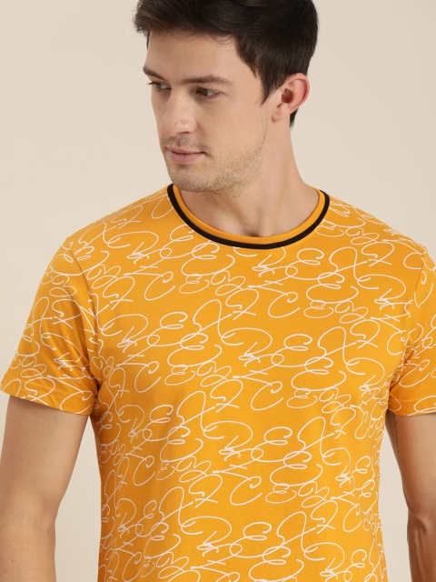 

Moda Rapido Men Mustard Yellow Abstract Printed Pure Cotton T-shirt
