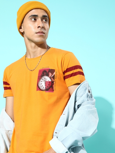 

Moda Rapido Men Mustard Printed Photographic Tshirt