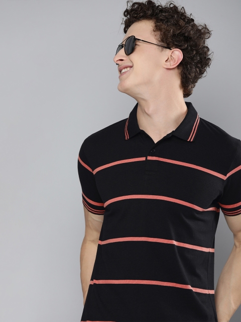 

HERE&NOW Men Black & Red Striped Polo Collar T-shirt