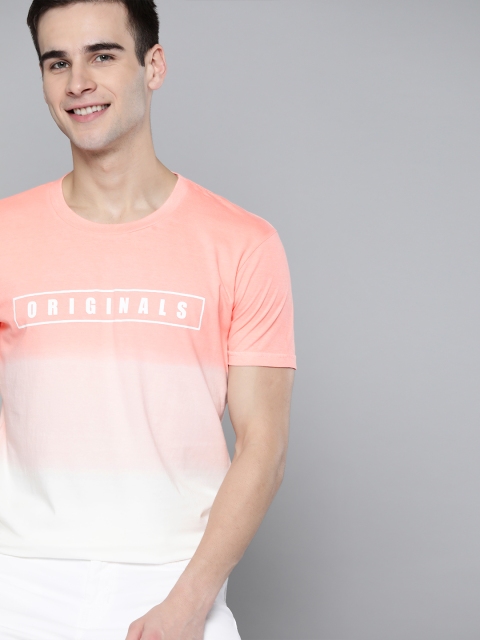 

HERE&NOW Men Pink & White Cotton Ombre Dyed T-shirt
