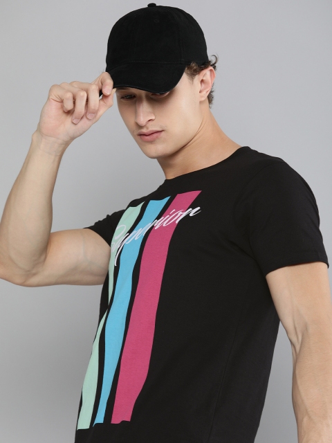 

HERENOW Men Black Typography Printed Pure Cotton T-shirt