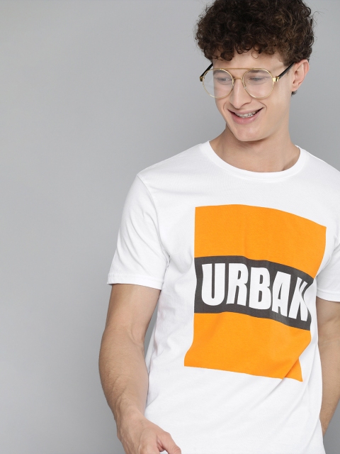 

HERENOW Men White Typography Printed Pure Cotton T-shirt