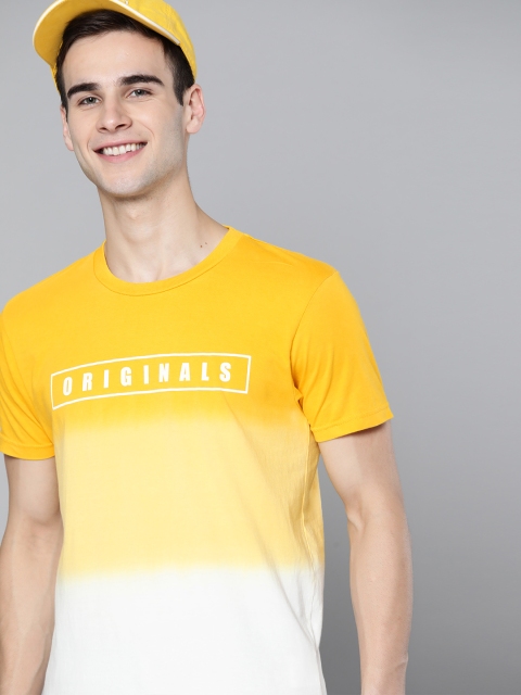 

HERE&NOW Men Yellow & White Cotton Ombre Dyed T-shirt