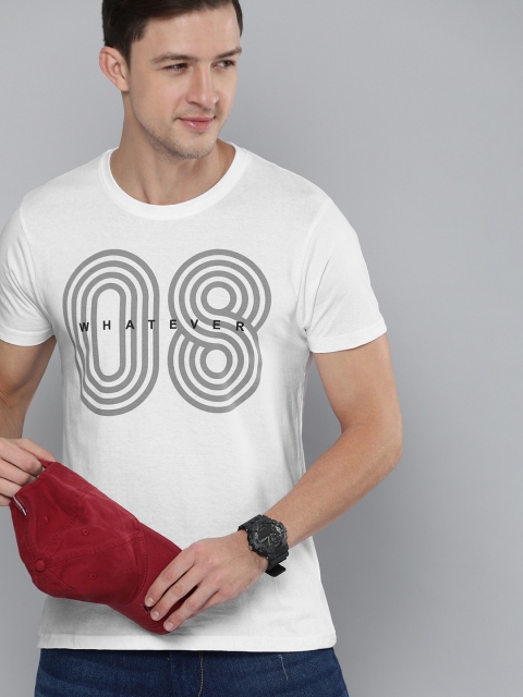 

HERE&NOW Men White & Grey Typography Printed T-shirt
