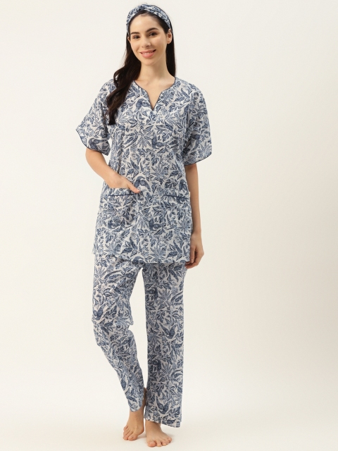 

DREAMSS BY SHILPA SHETTY Women Navy Blue & White Printed Night suit