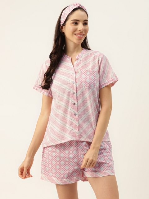 

DREAMSS BY SHILPA SHETTY Women Pink & White Printed Shorts Set with Hairband