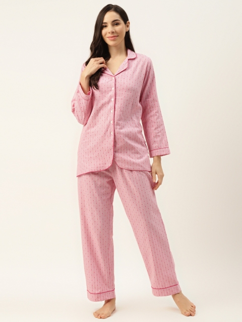 

DREAMSS BY SHILPA SHETTY Women Pink & White Polka Dot Printed Pyjama Set