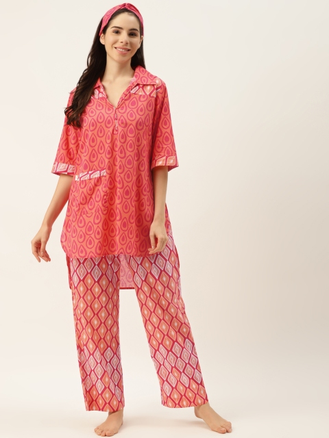 

DREAMSS BY SHILPA SHETTY Women Rust Orange & Magenta Ethnic Motifs Print Pyjama Set