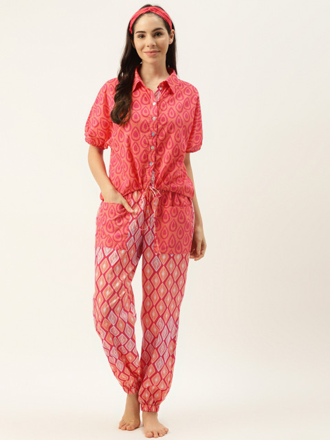 

DREAMSS BY SHILPA SHETTY Women Red Printed Pyjama Set with Hairband
