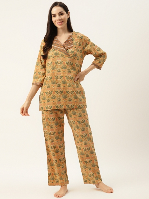 

DREAMSS BY SHILPA SHETTY Women Mustard & Green Printed Night suit