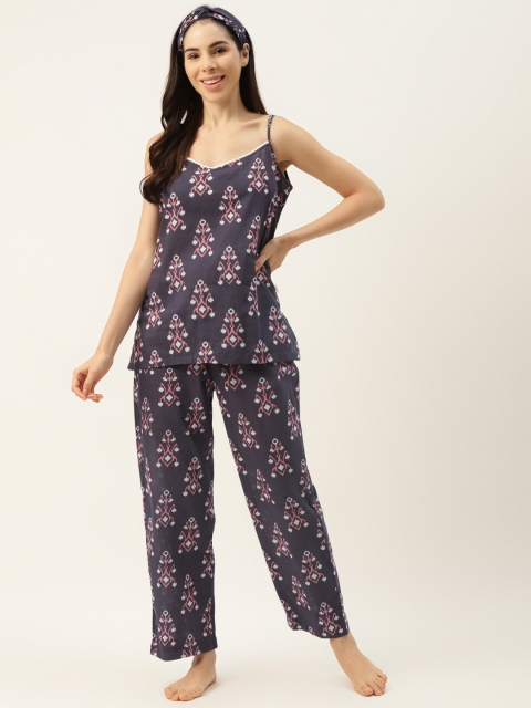 

DREAMSS BY SHILPA SHETTY Women Charcoal Grey & Pink Printed Pyjama Set with Headband