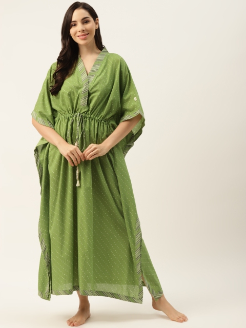 

DREAMSS BY SHILPA SHETTY Green & White Printed Kaftan Maxi Nightdress