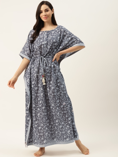 

DREAMSS BY SHILPA SHETTY Charcoal Grey & White Printed Kaftan Maxi Nightdress