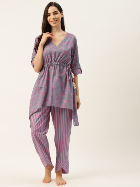 

DREAMSS BY SHILPA SHETTY Women Grey & Pink Printed Night Suit