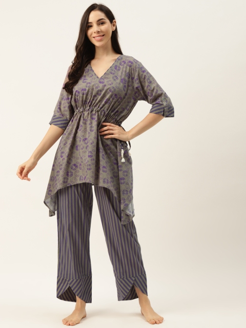 

DREAMSS BY SHILPA SHETTY Women Olive Green & Purple Printed Night Suit