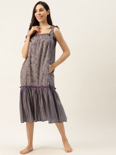 

DREAMSS BY SHILPA SHETTY Taupe & Purple Printed Nightdress