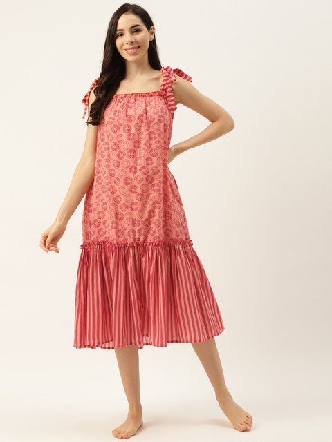 

DREAMSS BY SHILPA SHETTY Peach-Coloured Printed Nightdress