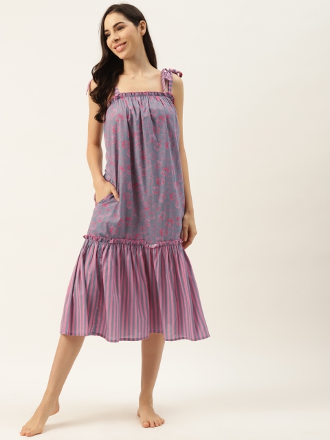 

DREAMSS BY SHILPA SHETTY Grey & Pink Printed Nightdress